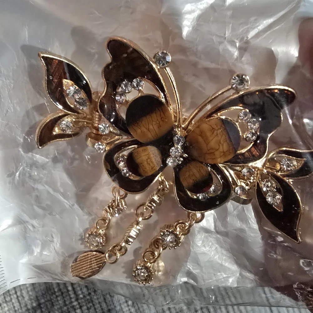 Elegant Gold and Brown Butterfly Hair Clip